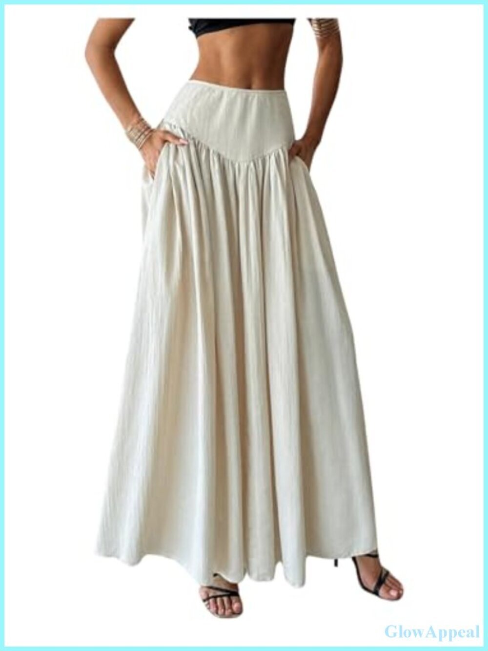 Pleated High Waist Flowy Maxi Skirt with Pockets
